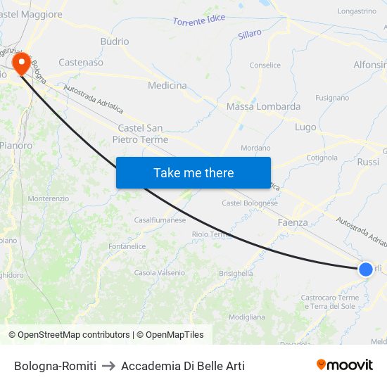 Bologna-Romiti to Accademia Di Belle Arti map