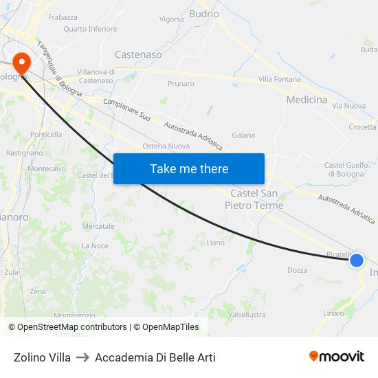 Zolino Villa to Accademia Di Belle Arti map