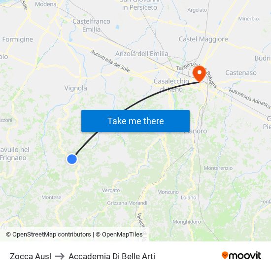 Zocca Ausl to Accademia Di Belle Arti map