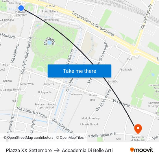 Piazza XX Settembre to Accademia Di Belle Arti map