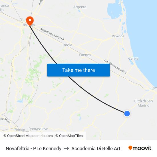 Novafeltria - P.Le Kennedy to Accademia Di Belle Arti map