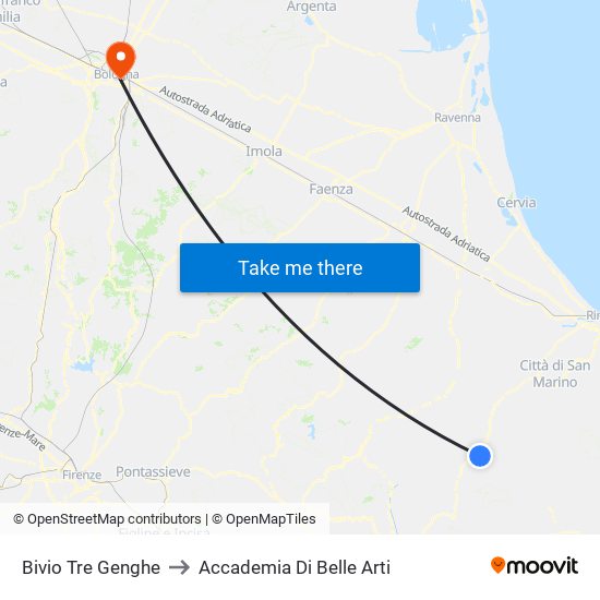 Bivio Tre Genghe to Accademia Di Belle Arti map