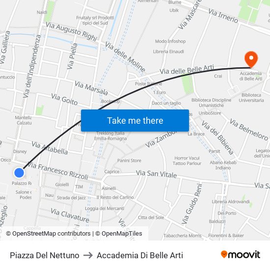 Piazza Del Nettuno to Accademia Di Belle Arti map