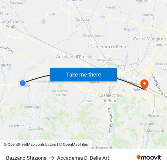 Bazzano Stazione to Accademia Di Belle Arti map