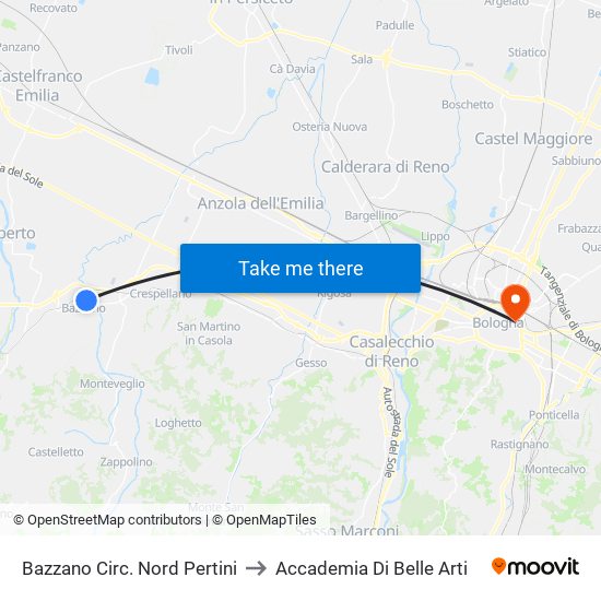 Bazzano Circ. Nord Pertini to Accademia Di Belle Arti map