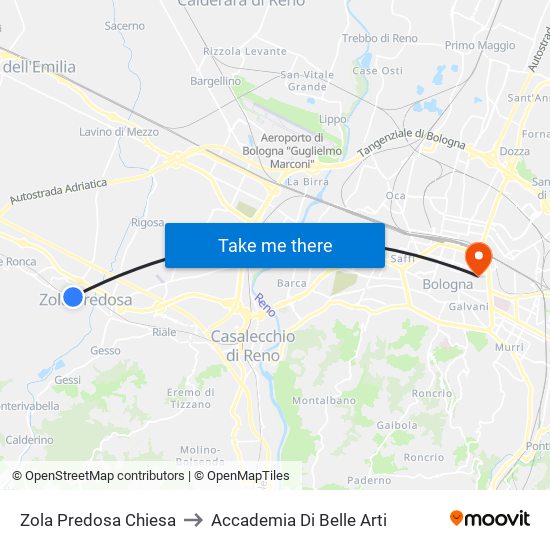 Zola Predosa Chiesa to Accademia Di Belle Arti map