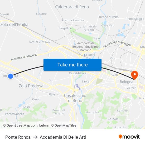Ponte Ronca to Accademia Di Belle Arti map