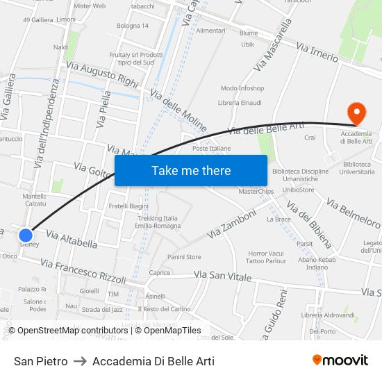San Pietro to Accademia Di Belle Arti map