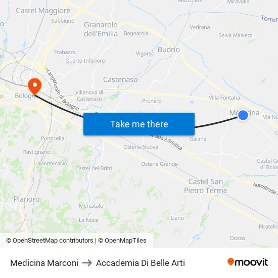 Medicina Marconi to Accademia Di Belle Arti map