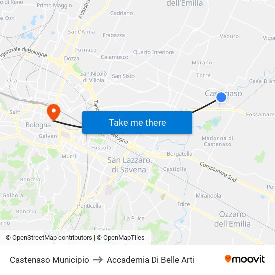 Castenaso Municipio to Accademia Di Belle Arti map