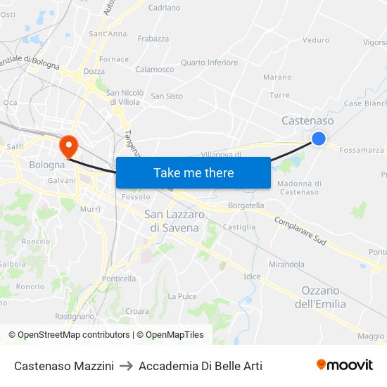 Castenaso Mazzini to Accademia Di Belle Arti map