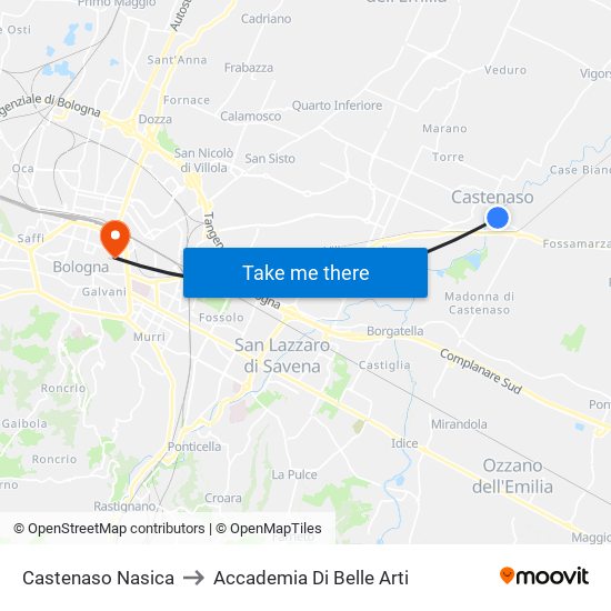 Castenaso Nasica to Accademia Di Belle Arti map
