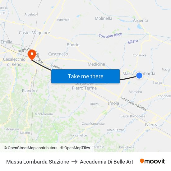 Massa Lombarda Stazione to Accademia Di Belle Arti map