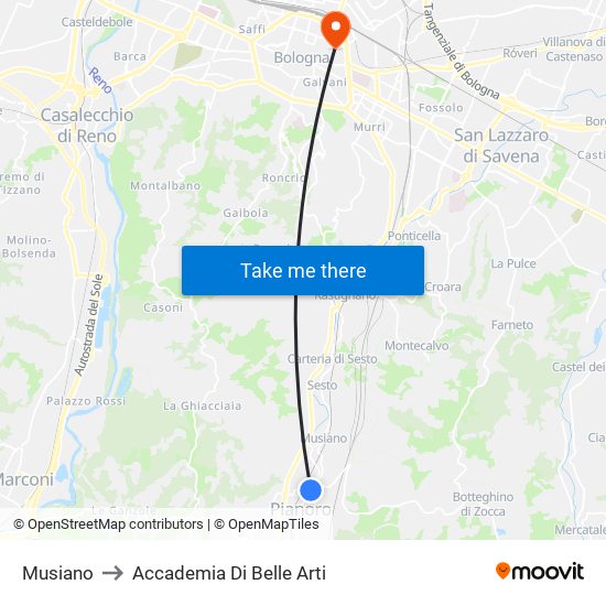 Musiano to Accademia Di Belle Arti map