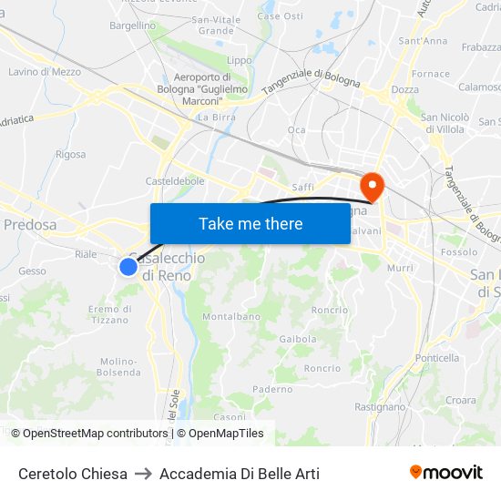 Ceretolo Chiesa to Accademia Di Belle Arti map