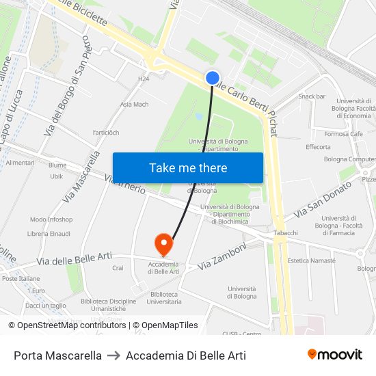 Porta Mascarella to Accademia Di Belle Arti map