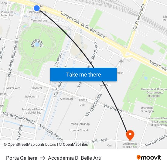 Porta Galliera to Accademia Di Belle Arti map