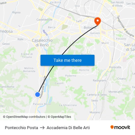 Pontecchio Posta to Accademia Di Belle Arti map