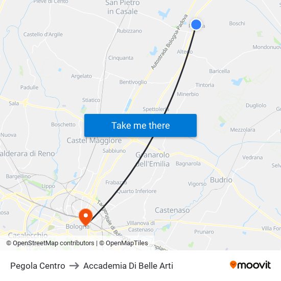 Pegola Centro to Accademia Di Belle Arti map