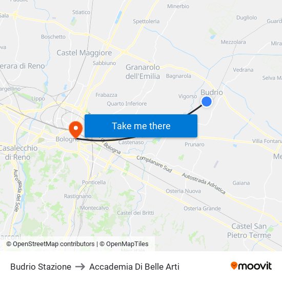 Budrio Stazione to Accademia Di Belle Arti map