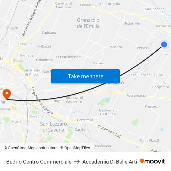Budrio Centro Commerciale to Accademia Di Belle Arti map