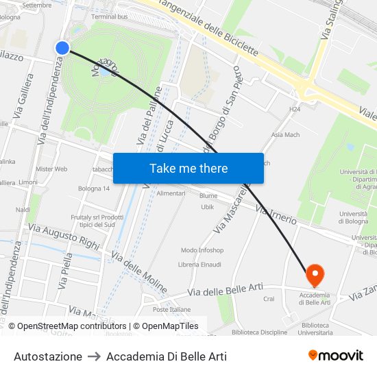 Autostazione to Accademia Di Belle Arti map