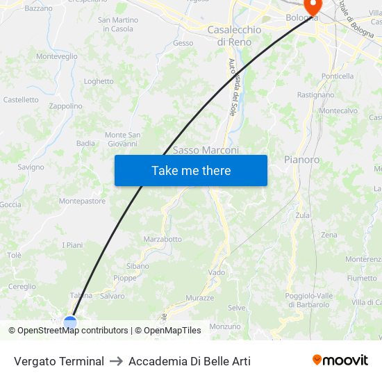 Vergato Terminal to Accademia Di Belle Arti map