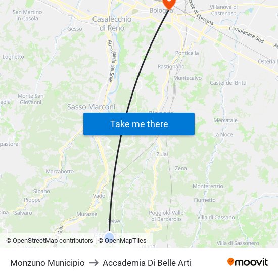 Monzuno Municipio to Accademia Di Belle Arti map
