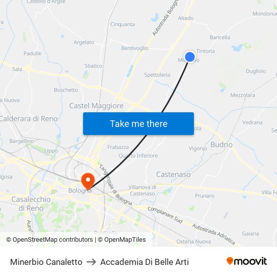 Minerbio Canaletto to Accademia Di Belle Arti map