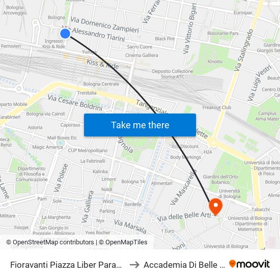 Fioravanti Piazza Liber Paradisus to Accademia Di Belle Arti map