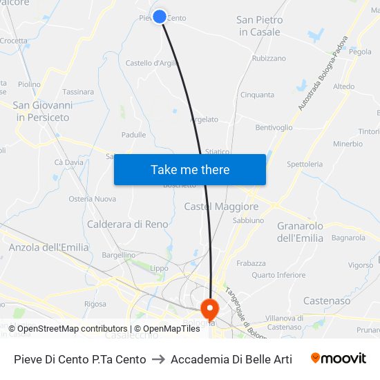 Pieve Di Cento P.Ta Cento to Accademia Di Belle Arti map