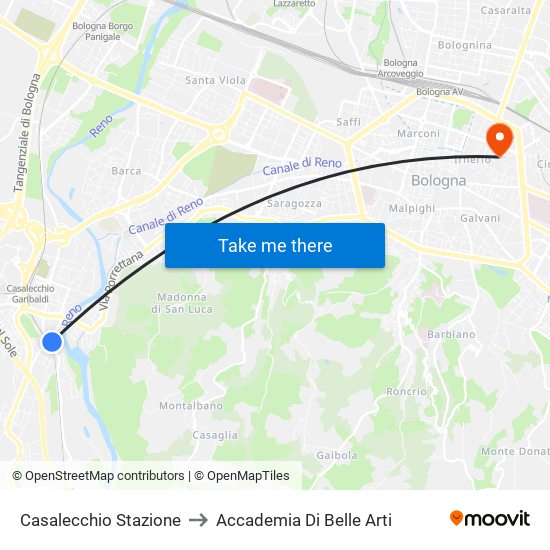 Casalecchio Stazione to Accademia Di Belle Arti map