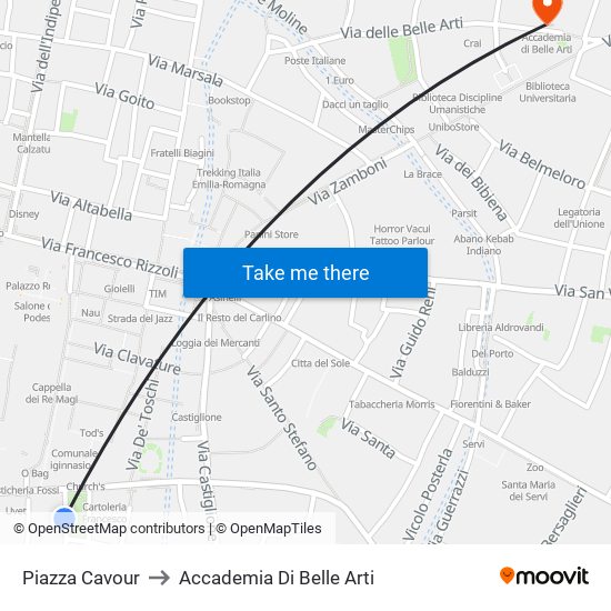 Piazza Cavour to Accademia Di Belle Arti map