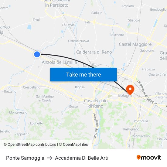 Ponte Samoggia to Accademia Di Belle Arti map