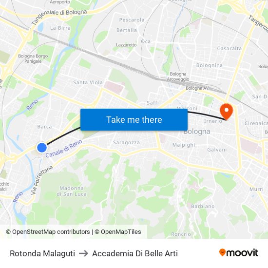 Rotonda Malaguti to Accademia Di Belle Arti map