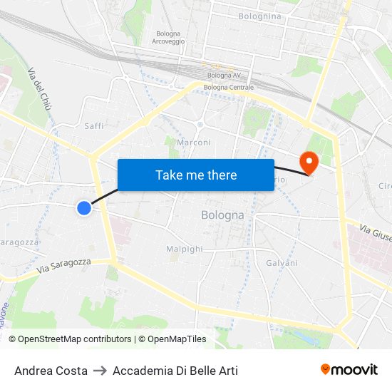 Andrea Costa to Accademia Di Belle Arti map