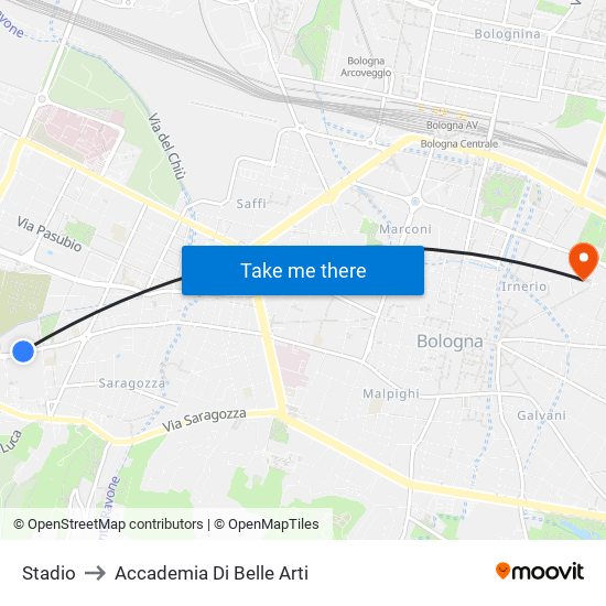 Stadio to Accademia Di Belle Arti map