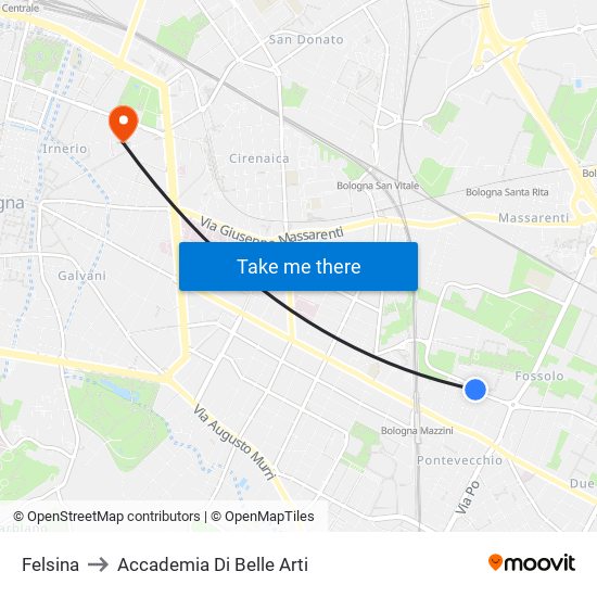 Felsina to Accademia Di Belle Arti map