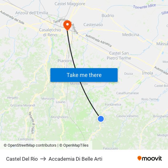 Castel Del Rio to Accademia Di Belle Arti map