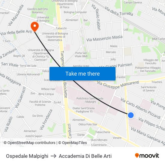 Ospedale Malpighi to Accademia Di Belle Arti map