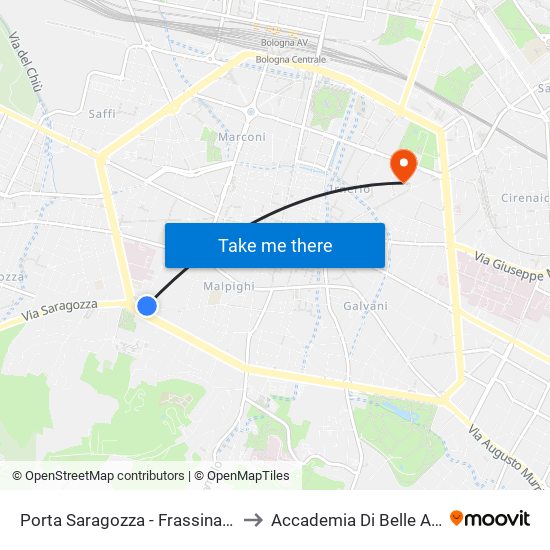 Porta Saragozza - Frassinago to Accademia Di Belle Arti map