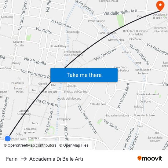 Farini to Accademia Di Belle Arti map