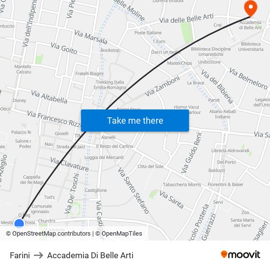 Farini to Accademia Di Belle Arti map