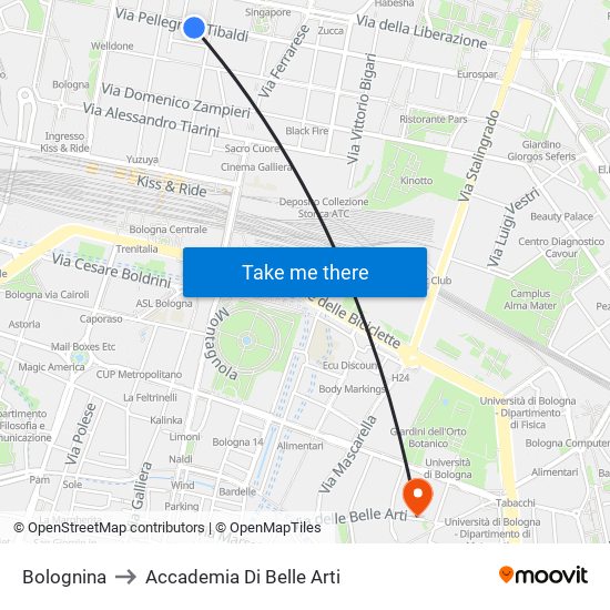Bolognina to Accademia Di Belle Arti map