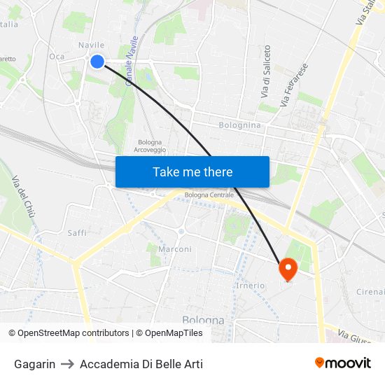 Gagarin to Accademia Di Belle Arti map
