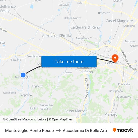 Monteveglio Ponte Rosso to Accademia Di Belle Arti map