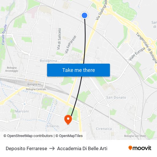 Deposito Ferrarese to Accademia Di Belle Arti map