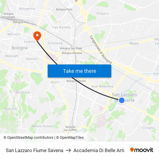 San Lazzaro Fiume Savena to Accademia Di Belle Arti map