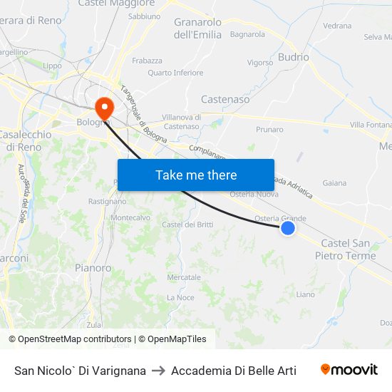 San Nicolo` Di Varignana to Accademia Di Belle Arti map