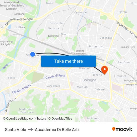 Santa Viola to Accademia Di Belle Arti map